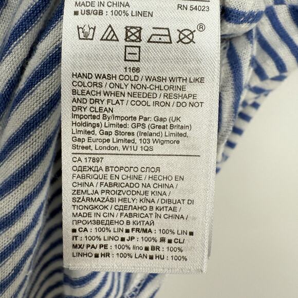 Banana Republic Linen Sleeveless Tie Hem Top Blue White Striped Pullover Medium - Picture 6 of 8